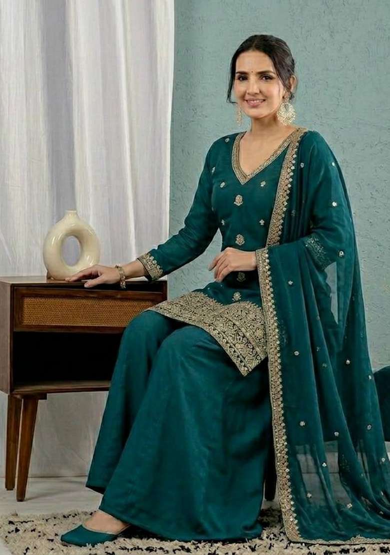 Rama Embroidery Roman Palazzo Set - Indya