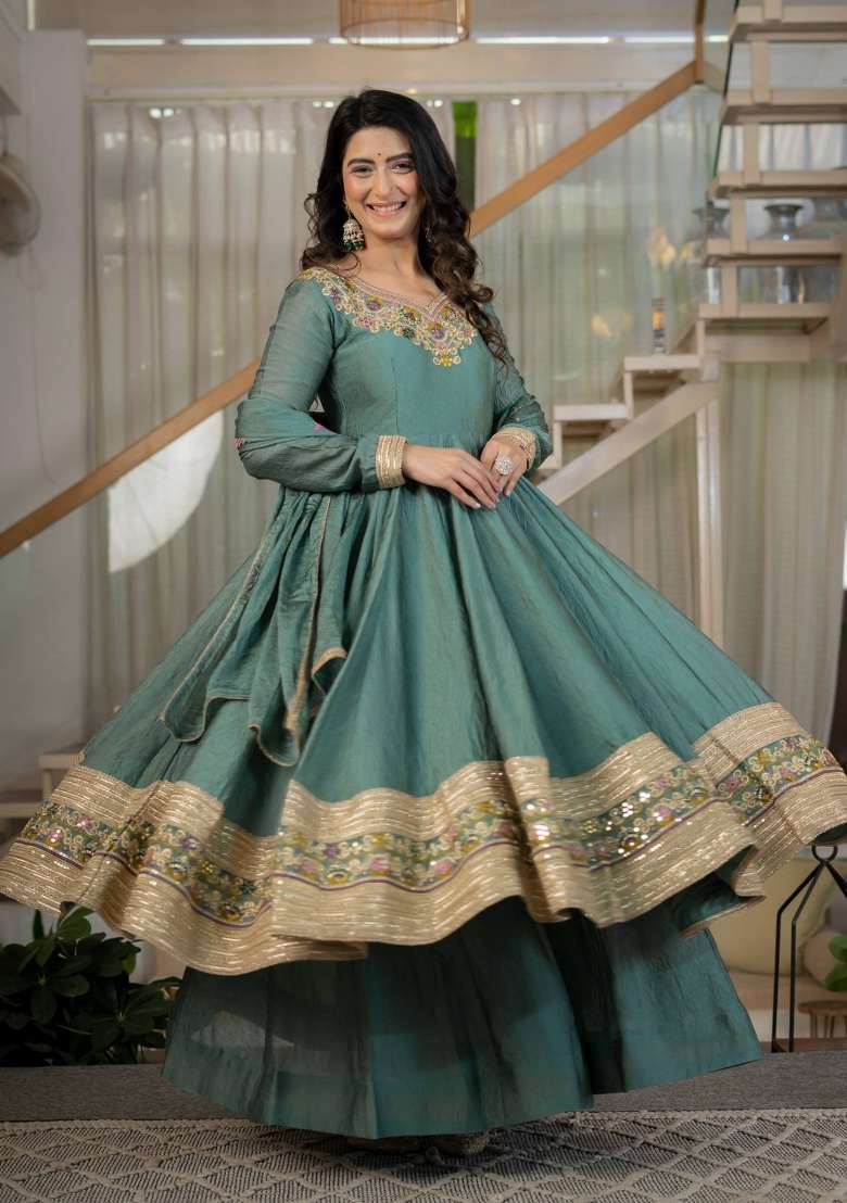 Pista Embroidery Rangoli Crush Palazzo Set - Indya