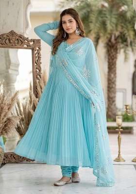 Sky Blue Embroidery Georgette Palazzo Set