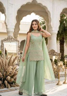 Pista Embroidery Fuax Georgette Palazzo Set