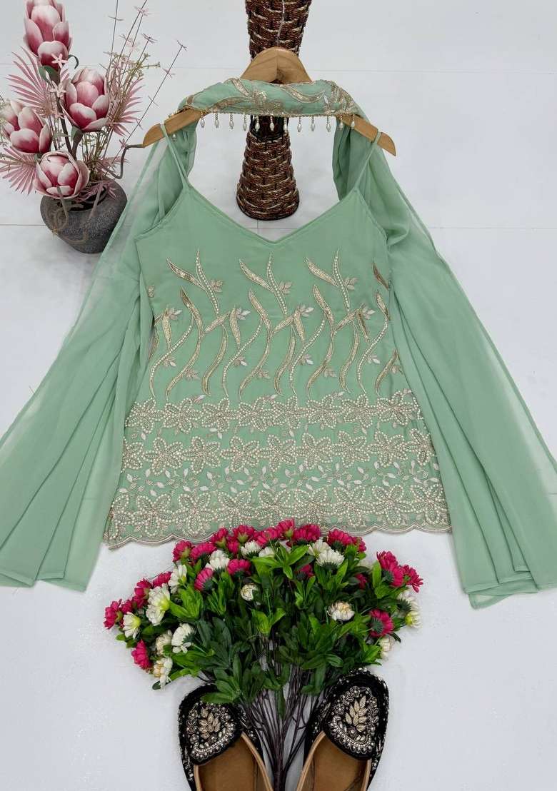 Pista Embroidery Fuax Georgette Palazzo Set - Indya