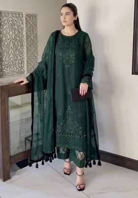 Green Embroidery Organza Palazzo Set