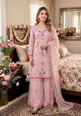 Pink Embroidery Georgette Palazzo Set