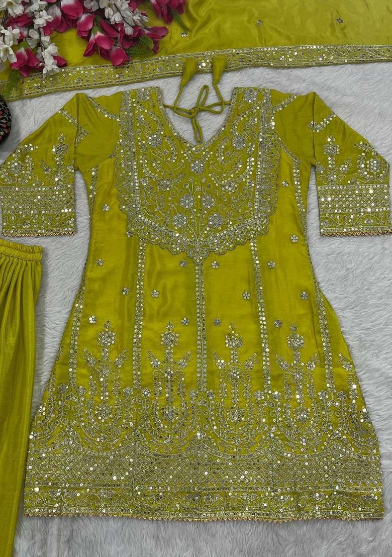 Sky Blue Embroidery Chinon Palazzo Set - Indya