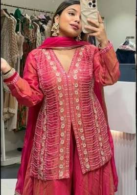 Pink Embroidery Silk Palazzo Set