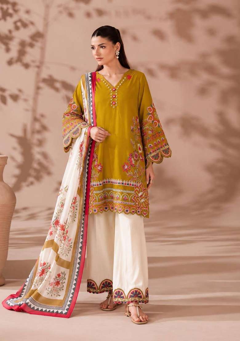 Yellow Embroidery Roman Palazzo Set - Indya