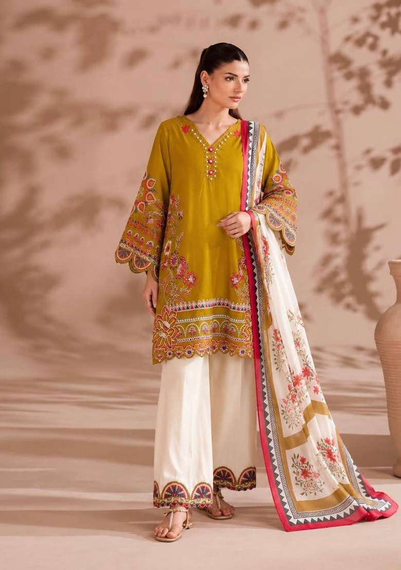 Yellow Embroidery Roman Palazzo Set - Indya