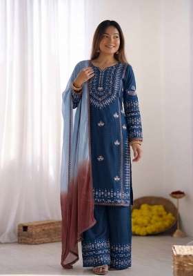 Blue Embroidery Rayon Palazzo Set