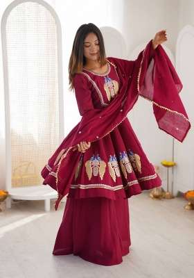 Rani Pink Embroidery Roman Palazzo Set