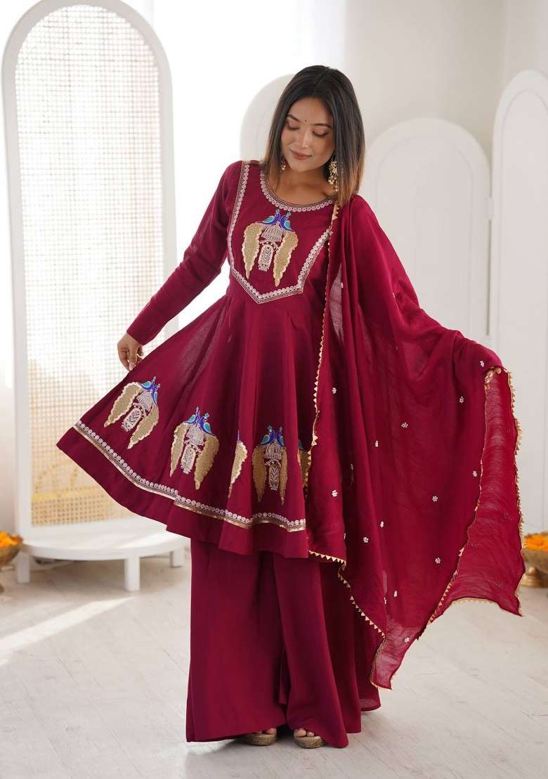 Rani Pink Embroidery Roman Palazzo Set - Indya