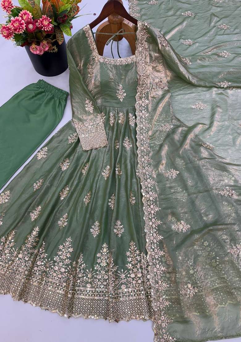 Pista Embroidery Fendi Gown Set - Indya