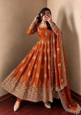 Rust Embroidery Fendi Gown Set