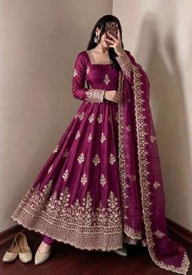 Wine Embroidery Fendi Gown Set