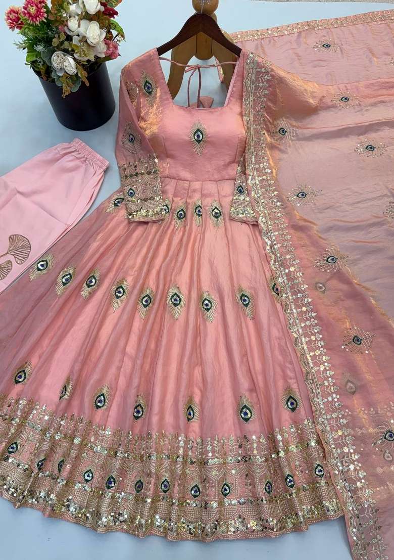 Pink Embroidery Fendi Gown Set - Indya