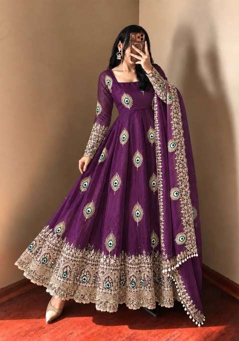 Purple Embroidery Fendi Gown Set