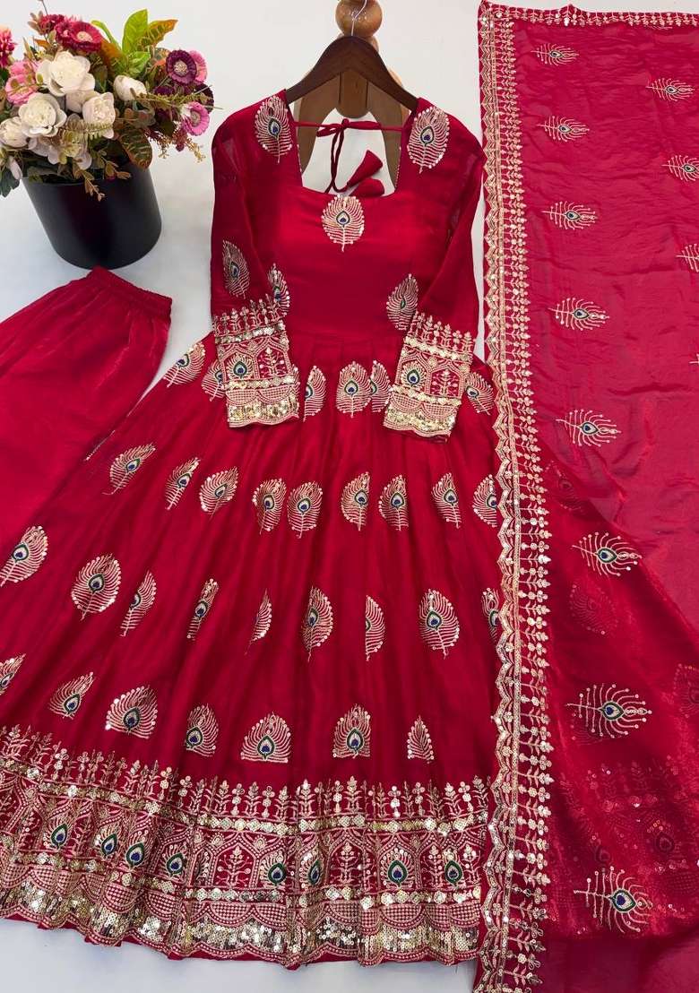 Rani Pink Embroidery Fendi Gown Set - Indya