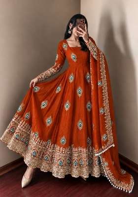 Rust Embroidery Fendi Gown Set