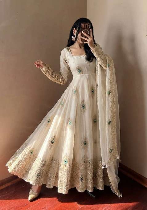 White Embroidery Fendi Gown Set