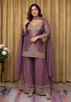 Lavender Embroidery Crunchy Palazzo Set