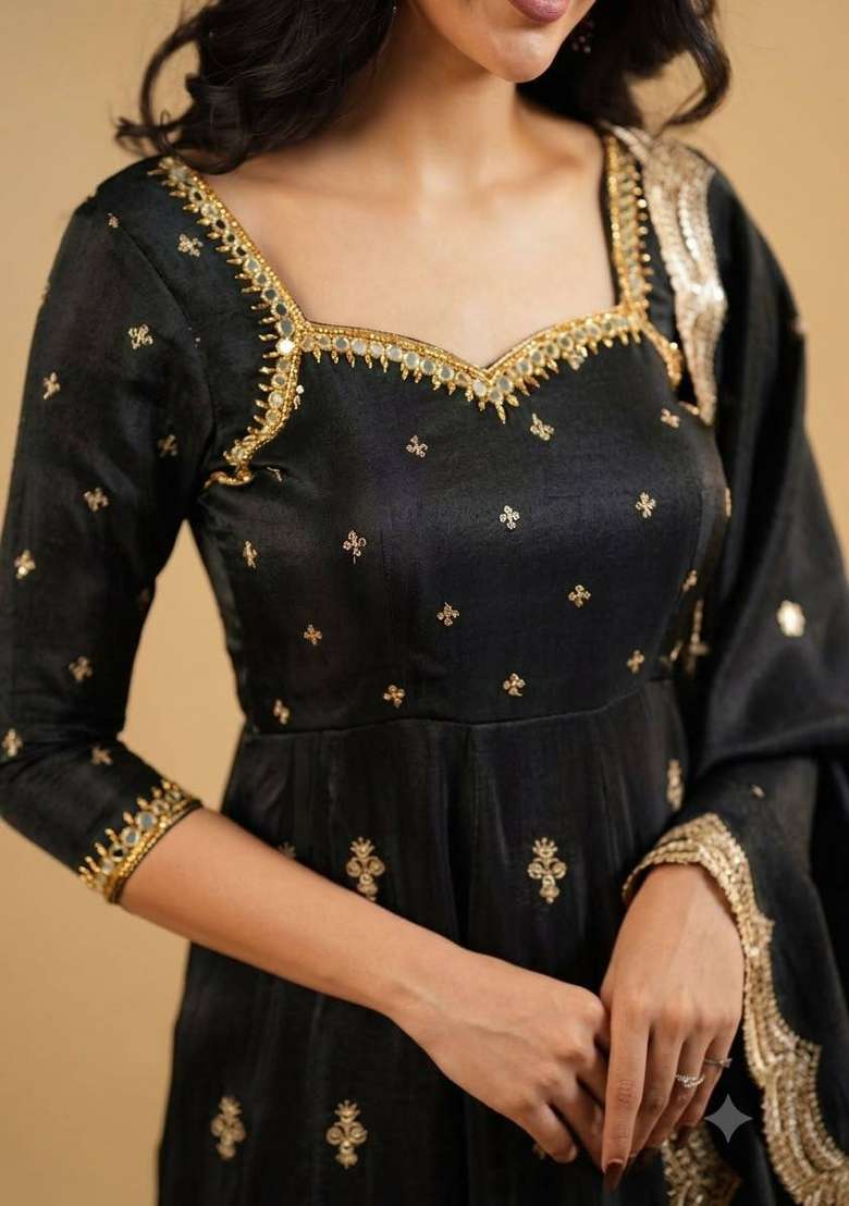 Black Embroidery  Gown Set - Indya