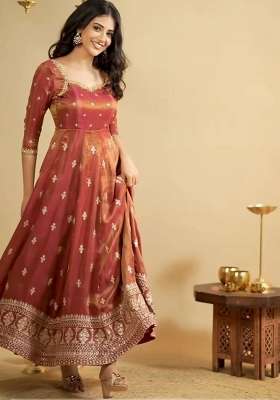 Rust Embroidery  Gown Set