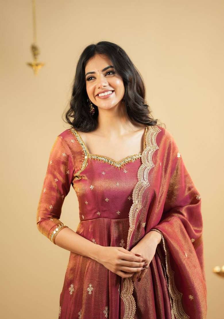 Rust Embroidery  Gown Set - Indya