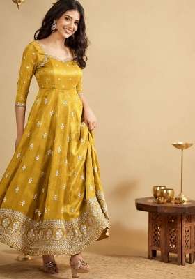 Yellow Embroidery  Gown Set