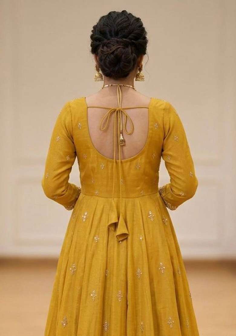 Yellow Embroidery  Gown Set - Indya