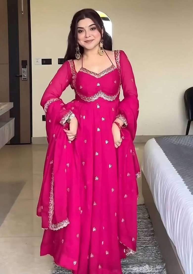 Pink Embroidery  Gown Set - Indya