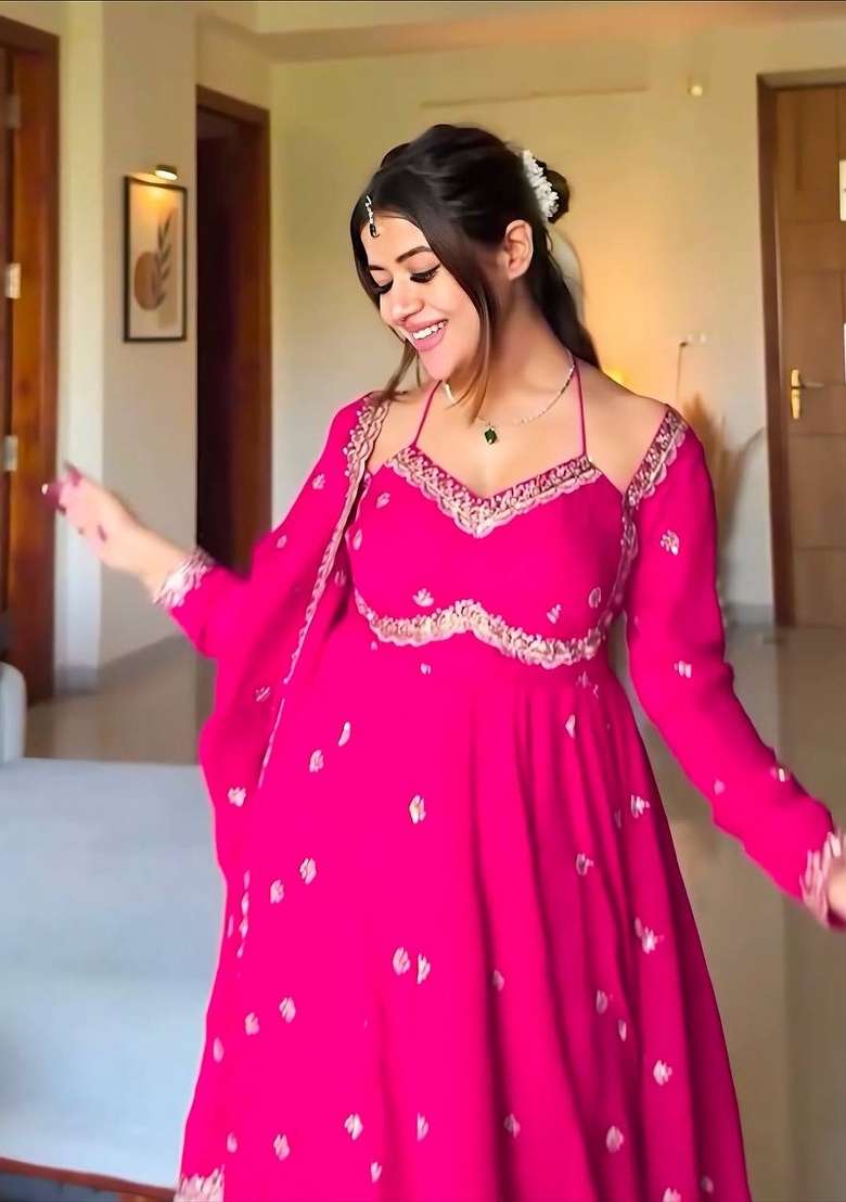 Pink Embroidery  Gown Set - Indya
