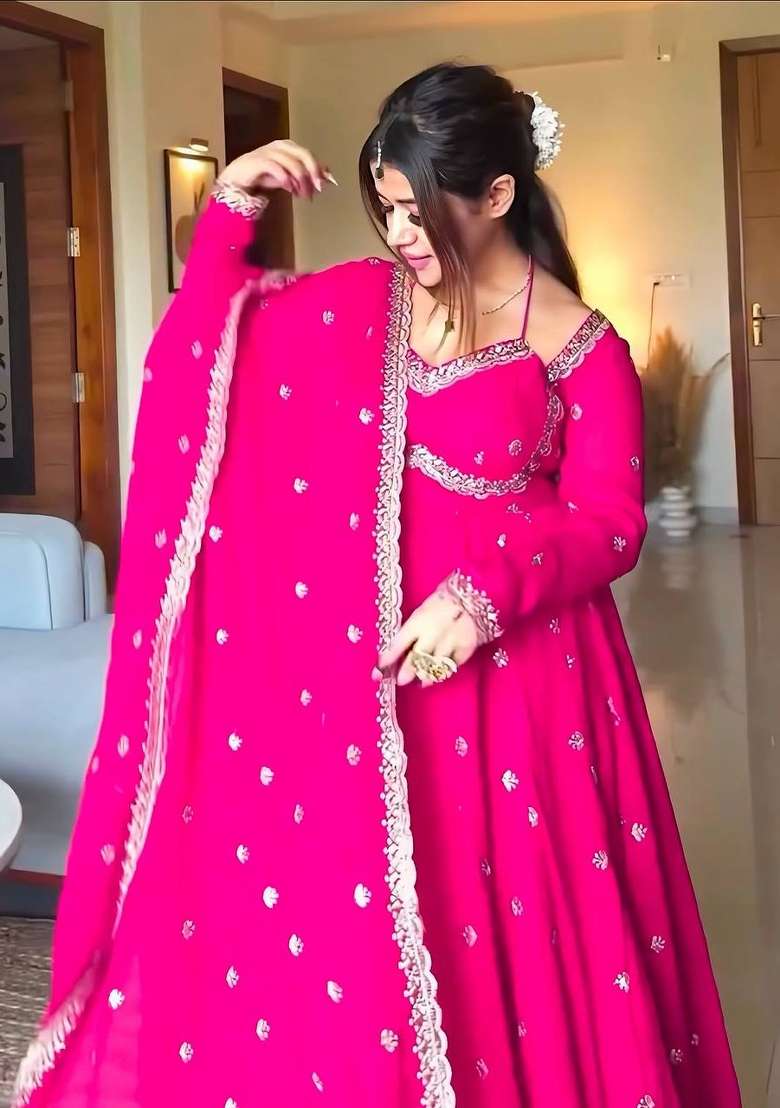 Pink Embroidery  Gown Set - Indya