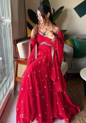 Red Embroidery  Gown Set