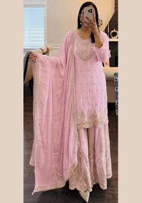 Pink Embroidery Georgette Gown Set