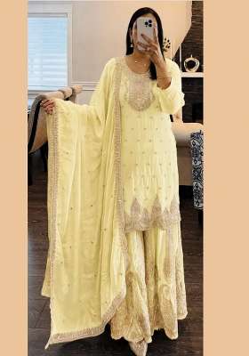 Yellow Embroidery Georgette Gown Set