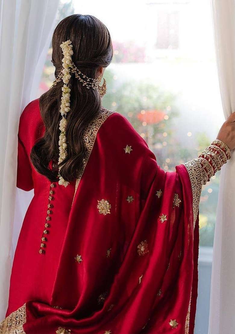 Maroon Embroidery Silk Palazzo Set - Indya
