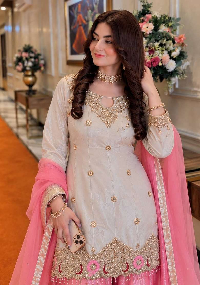 Peach Embroidery Fendi Palazzo Set - Indya