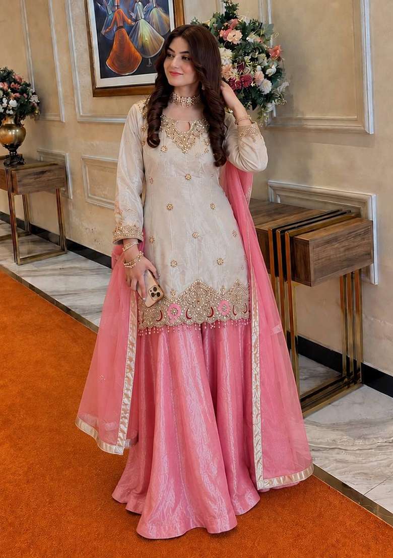 Peach Embroidery Fendi Palazzo Set - Indya