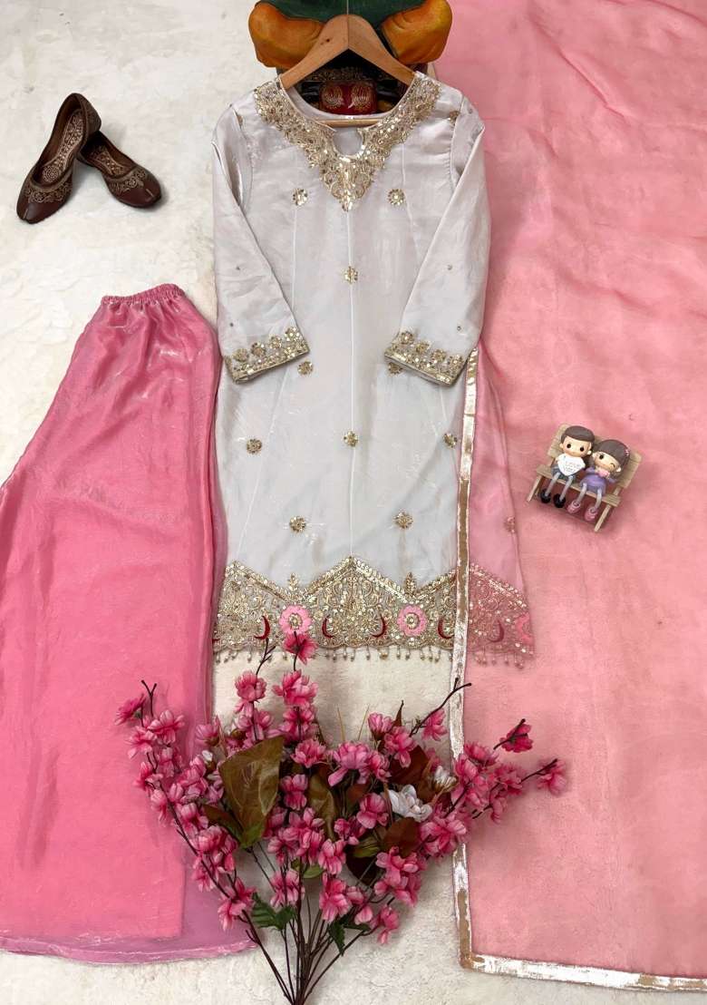 Peach Embroidery Fendi Palazzo Set - Indya
