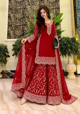 Maroon Embroidery Fuax Georgette Palazzo Set