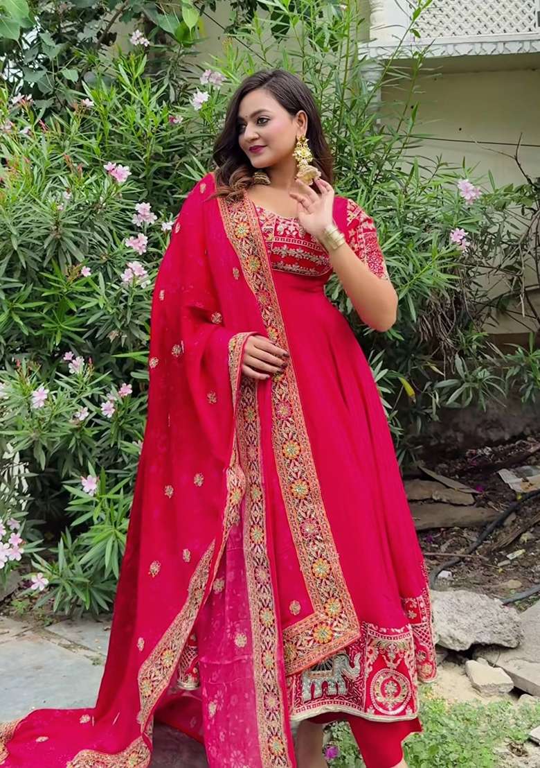 Pink Embroidery Crepe Palazzo Set - Indya