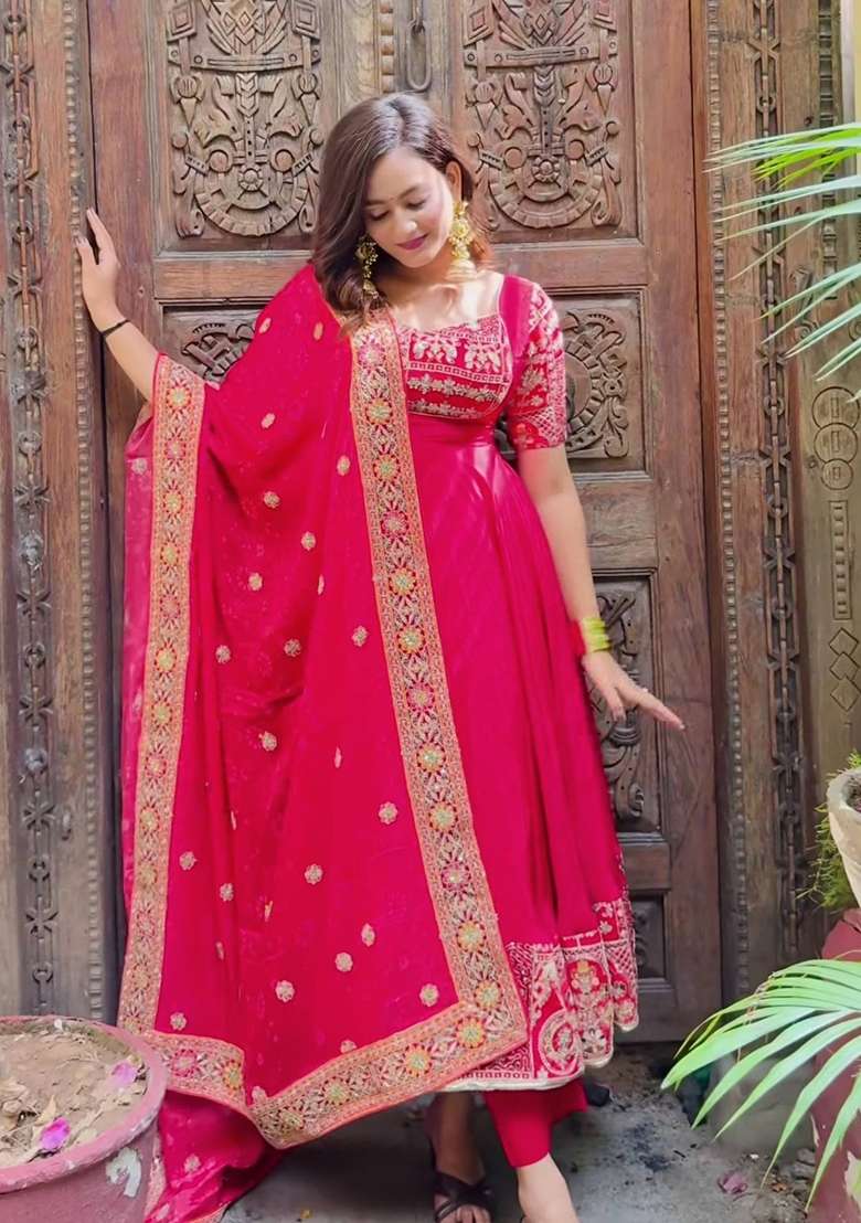 Pink Embroidery Crepe Palazzo Set - Indya