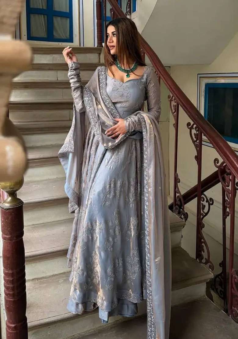 Grey Embroidery Fendi Palazzo Set - Indya