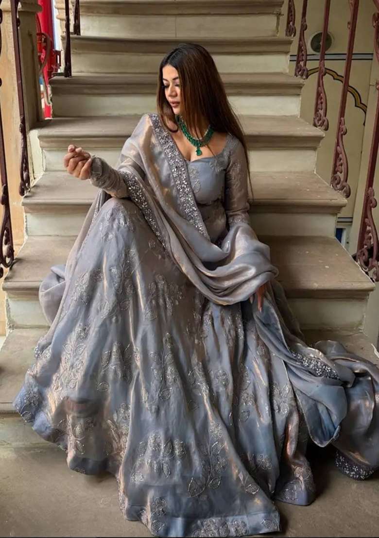 Grey Embroidery Fendi Palazzo Set - Indya