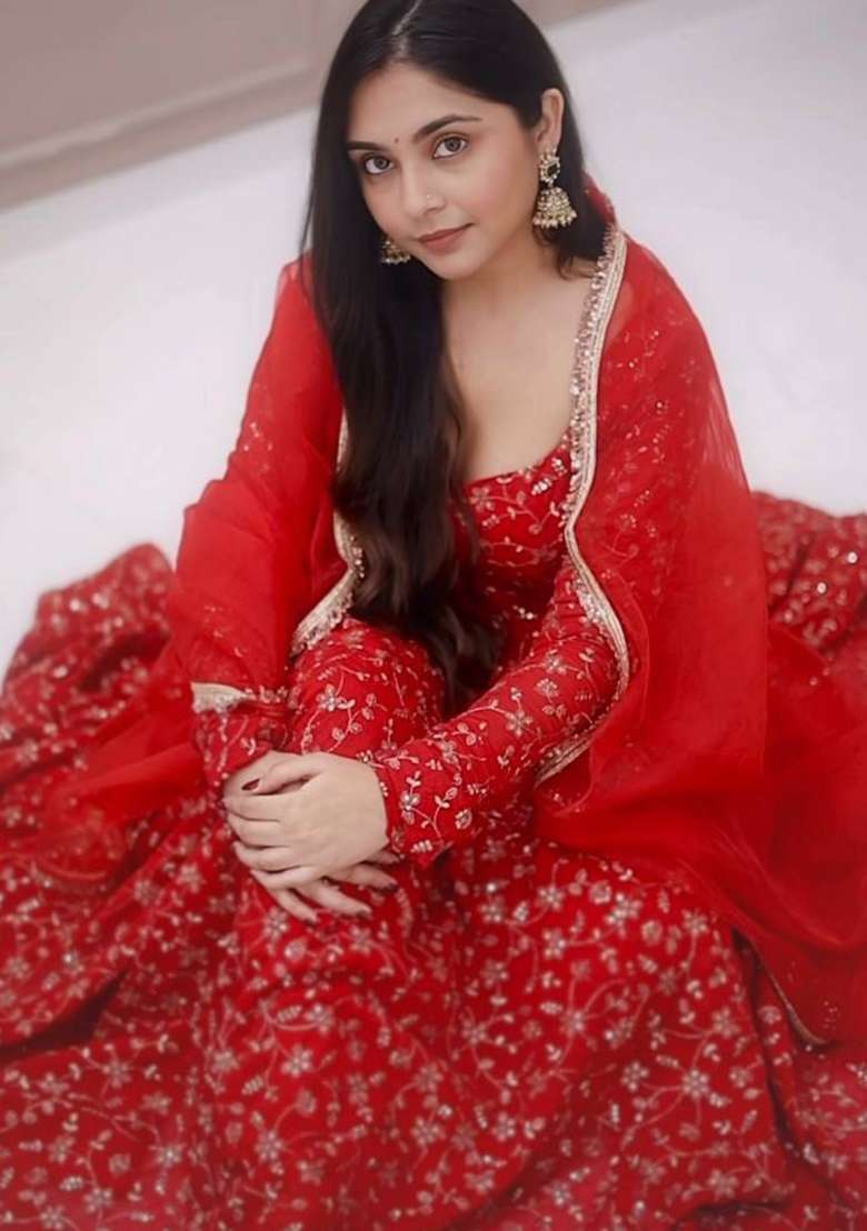 Red Embroidery Georgette Palazzo Set - Indya
