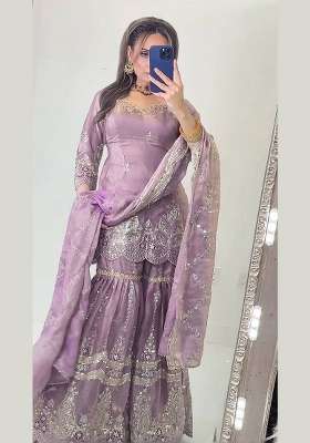 Lavender Embroidery Fendi Kurta Set