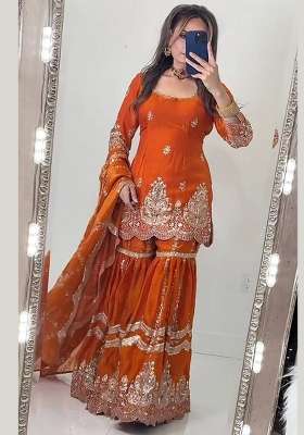 Orange Embroidery Fendi Kurta Set