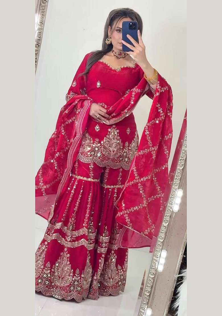 Rani Pink Embroidery Fendi Kurta Set - Indya