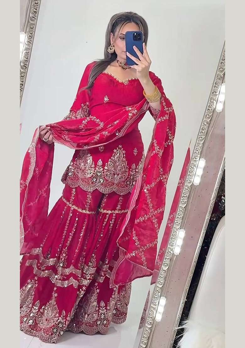Rani Pink Embroidery Fendi Kurta Set - Indya