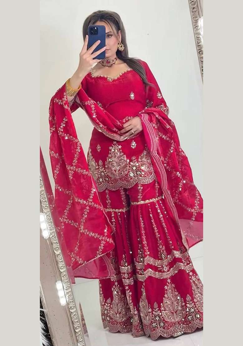Rani Pink Embroidery Fendi Kurta Set - Indya