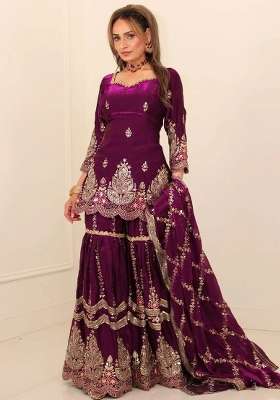 Wine Embroidery Fendi Kurta Set